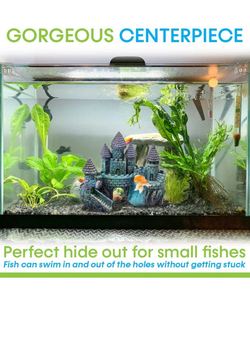 زينات حوض السمك قلعة، منزل للاختباء لسمكة الذهب، إكسسوارات كهف أكواريوم واقعية للمياه المالحة والعذبة، زينة منزلية لحوض صغير إلى كبير سعة 5-150 جالون - Image 2